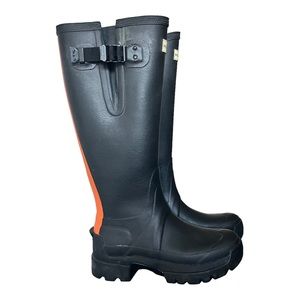 Hunter Tall Chunky Vibram Sole Rainboots With Orange Stripe On The Back Size 6
